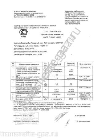 паспорт Сургутский ГПЗ СПБТ от 26.10.2014_001, ООО ТрансНефтеГаз